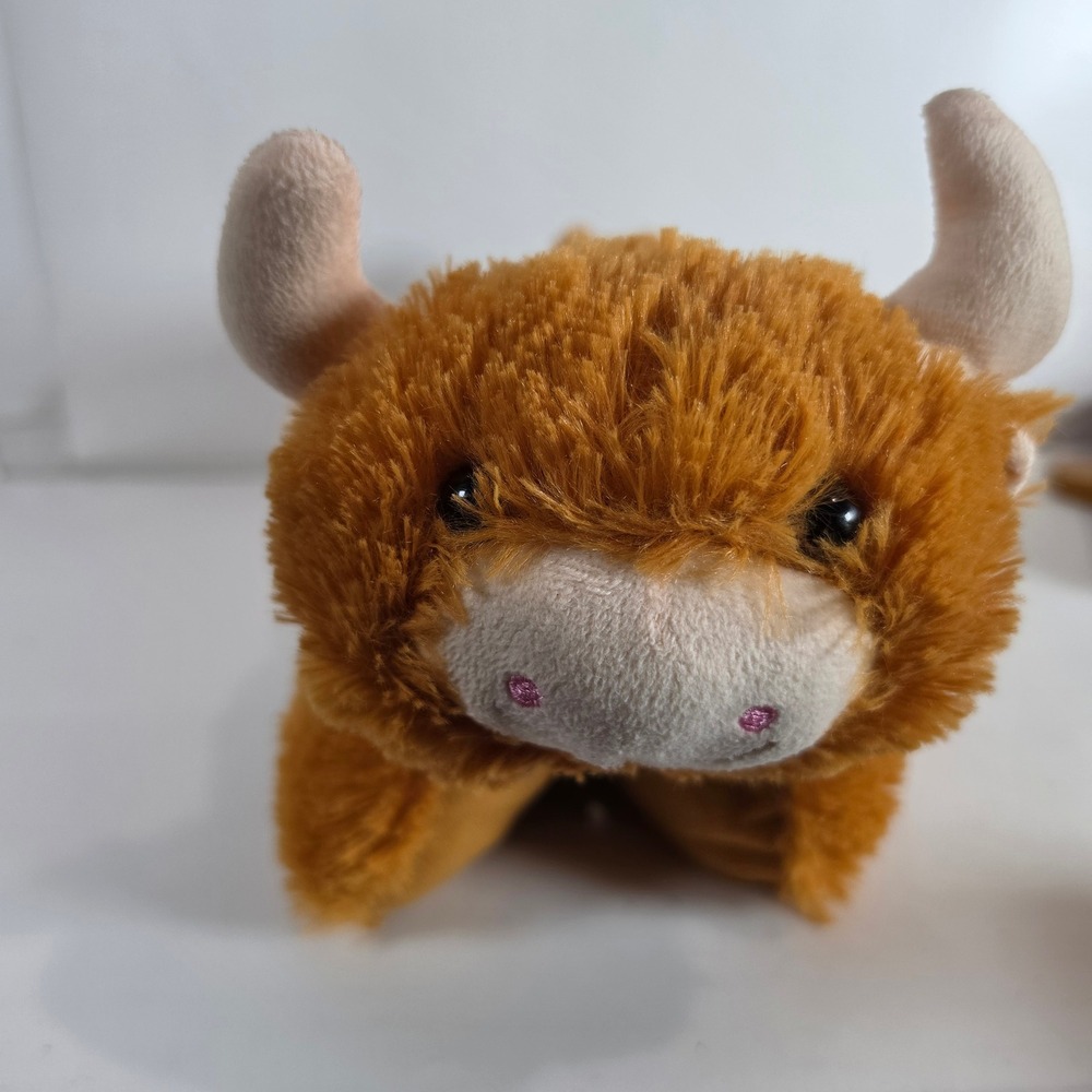 Pillow Pets PeeWees Highland Cow Plush 12" Mini Stuffed Animal Travel Pillow Brn